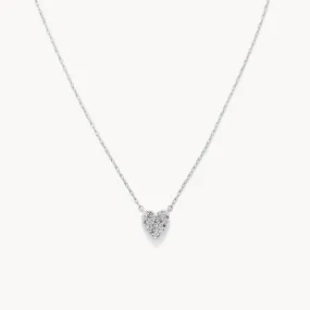 Diamond Pave Heart Necklace in Silver