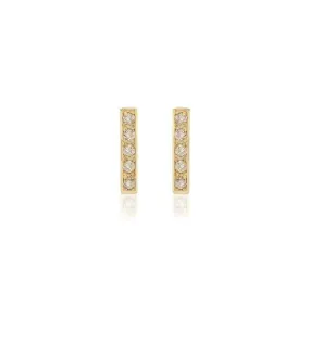 Diamond Yellow Gold Bar Stud Earrings