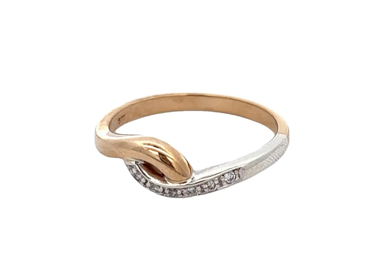 Diamond Yellow Gold Cross Over Ring