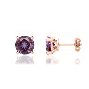 DOVE - Round Alexandrite 18k Rose Gold Stud Earrings