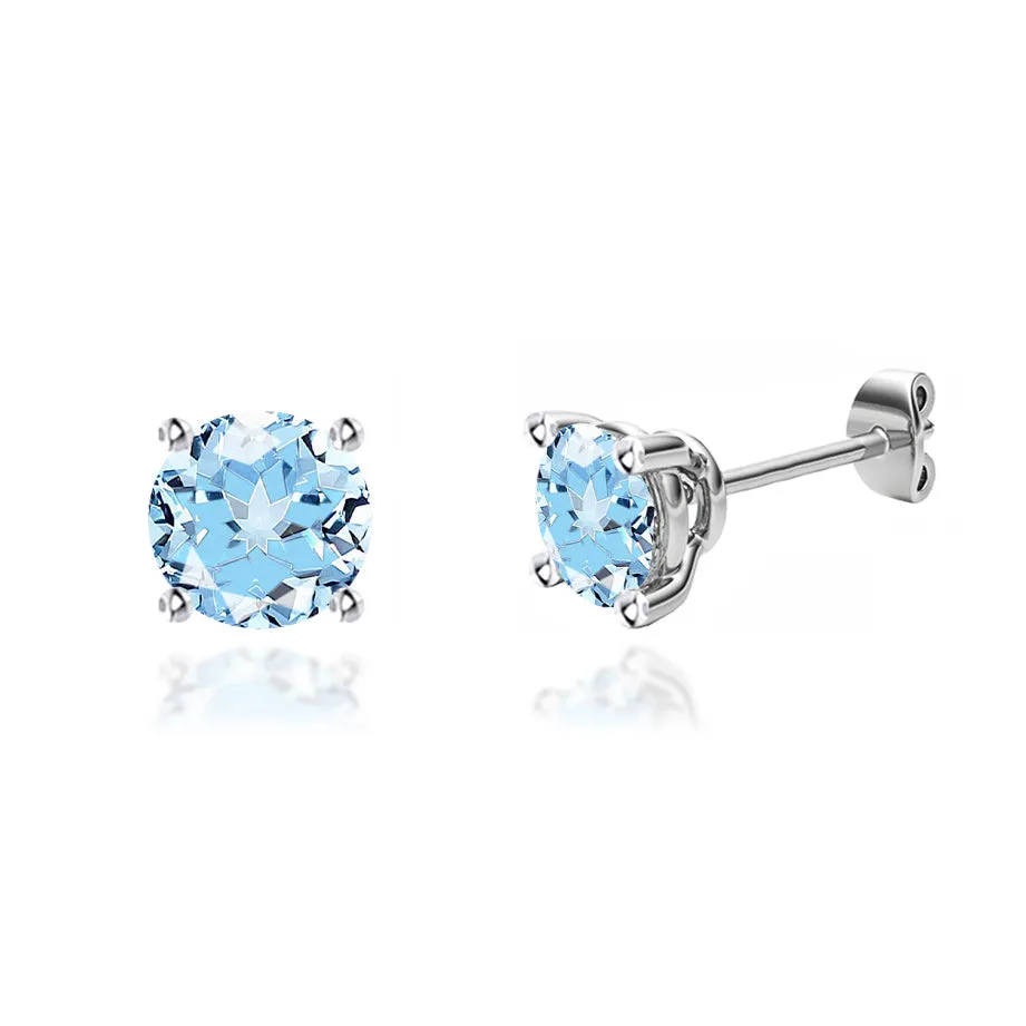 DOVE - Round Aqua Spinel 18k White Gold Stud Earrings