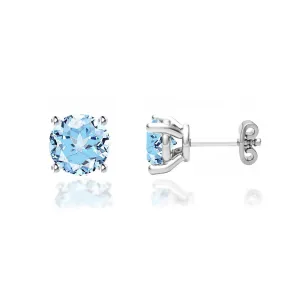 DOVE - Round Aqua Spinel 18k White Gold Stud Earrings