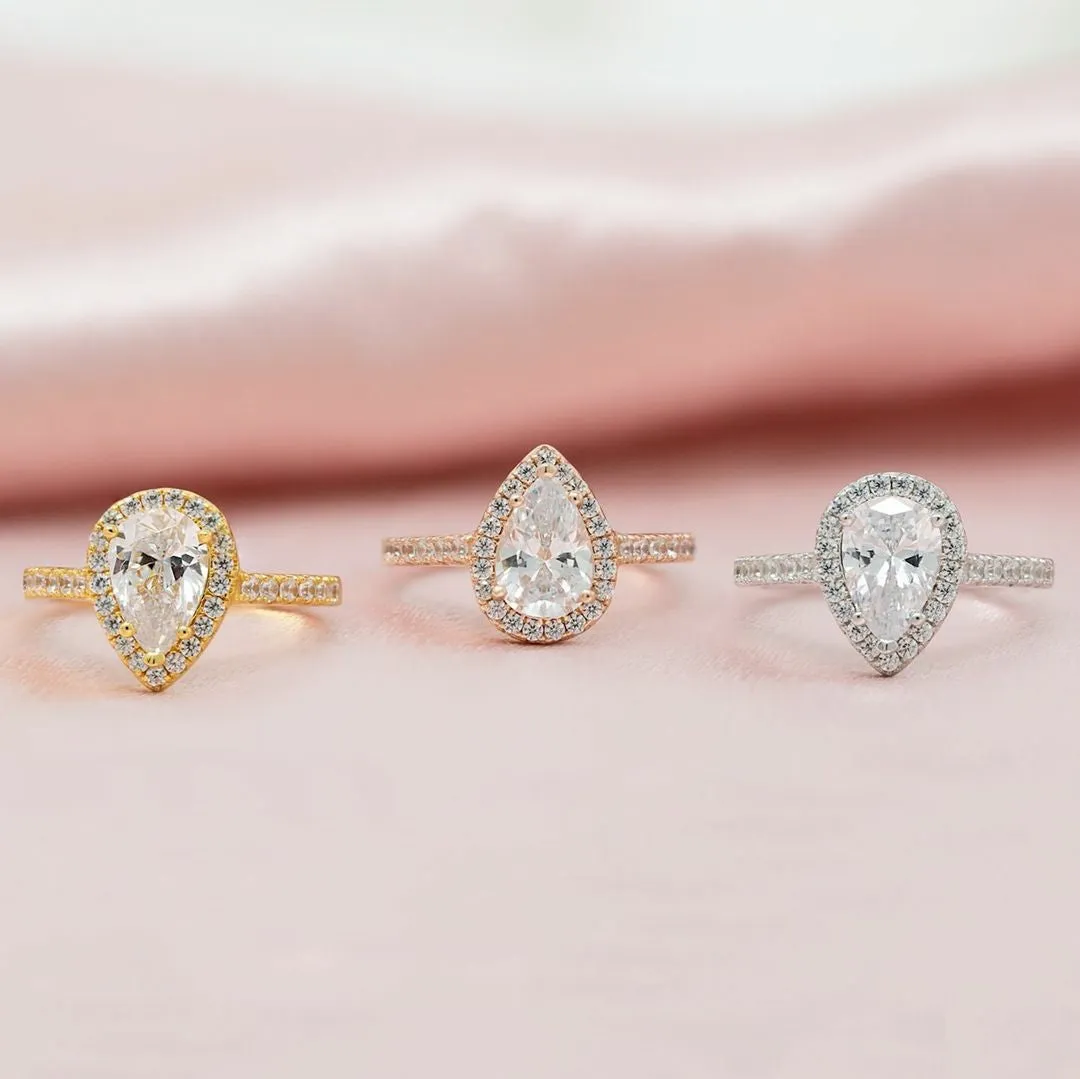 Drop-shaped Cubic Zirconia Ring Set