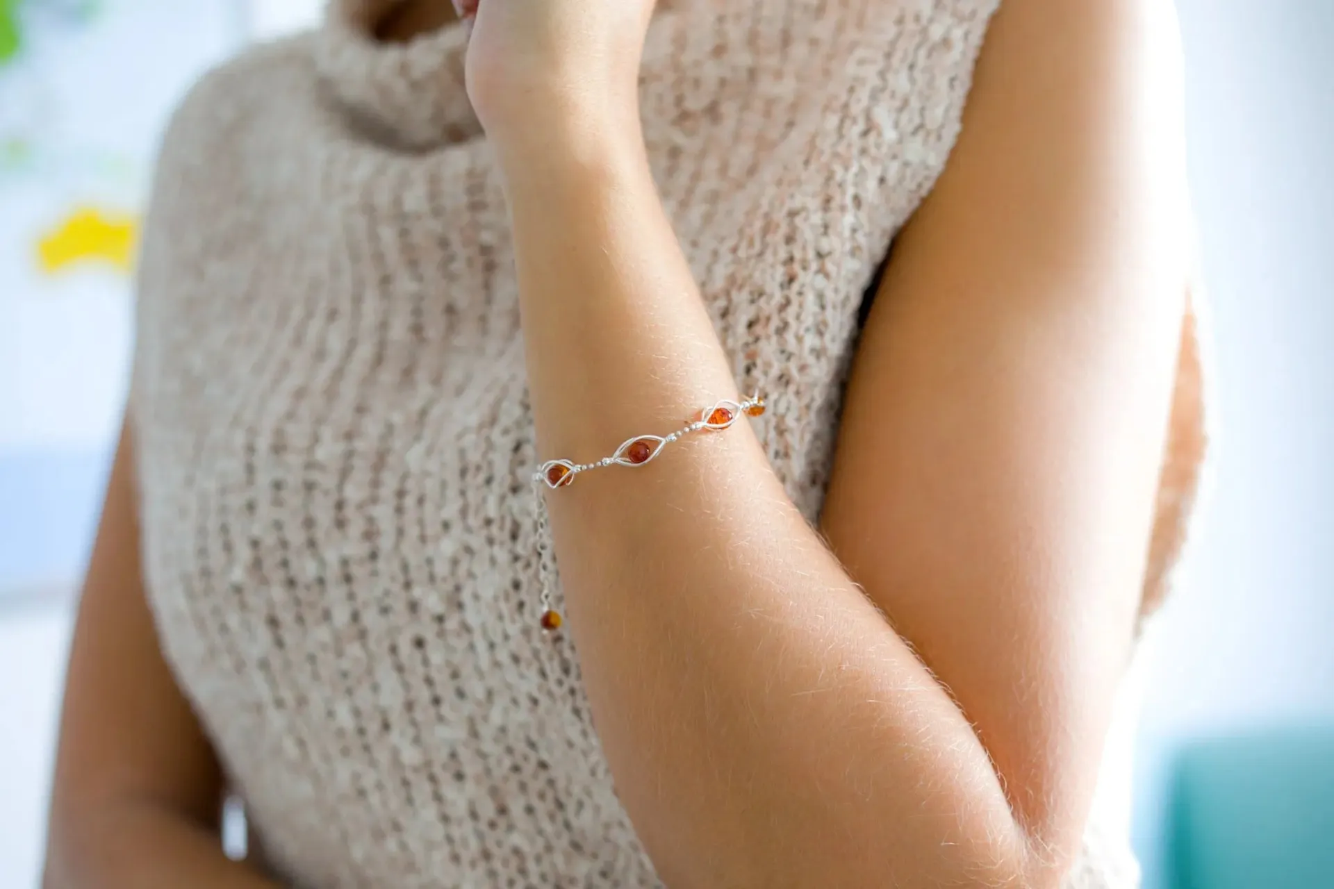 Elegant Caged Amber Spheres Bracelet - Perfect Dainty Everyday Accessory