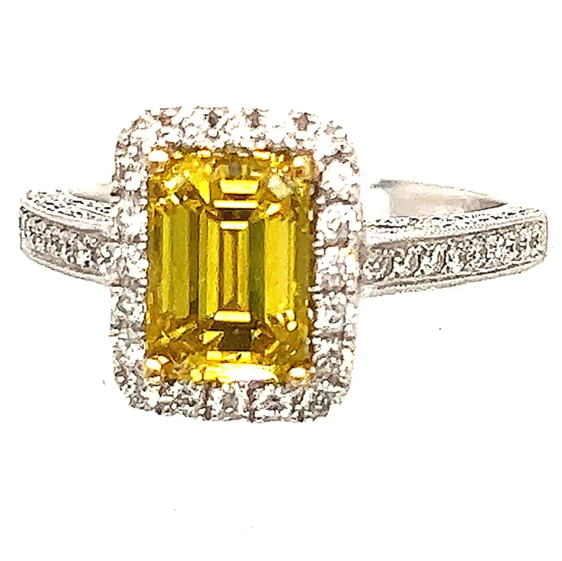 Emerald Cut Yellow Diamond  Engagement Ring