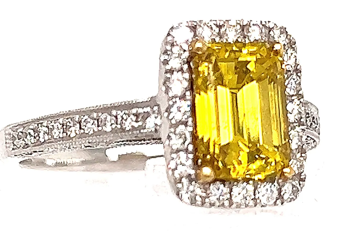 Emerald Cut Yellow Diamond  Engagement Ring