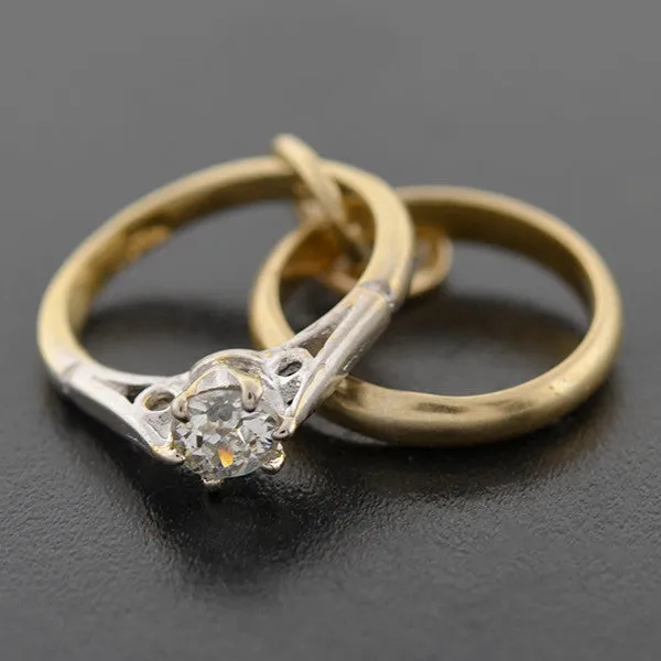 Estate 9kt Diamond Engagement Ring & Band Charm