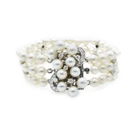 Estate Japanese Akoya Pearl And Diamond Bracelet