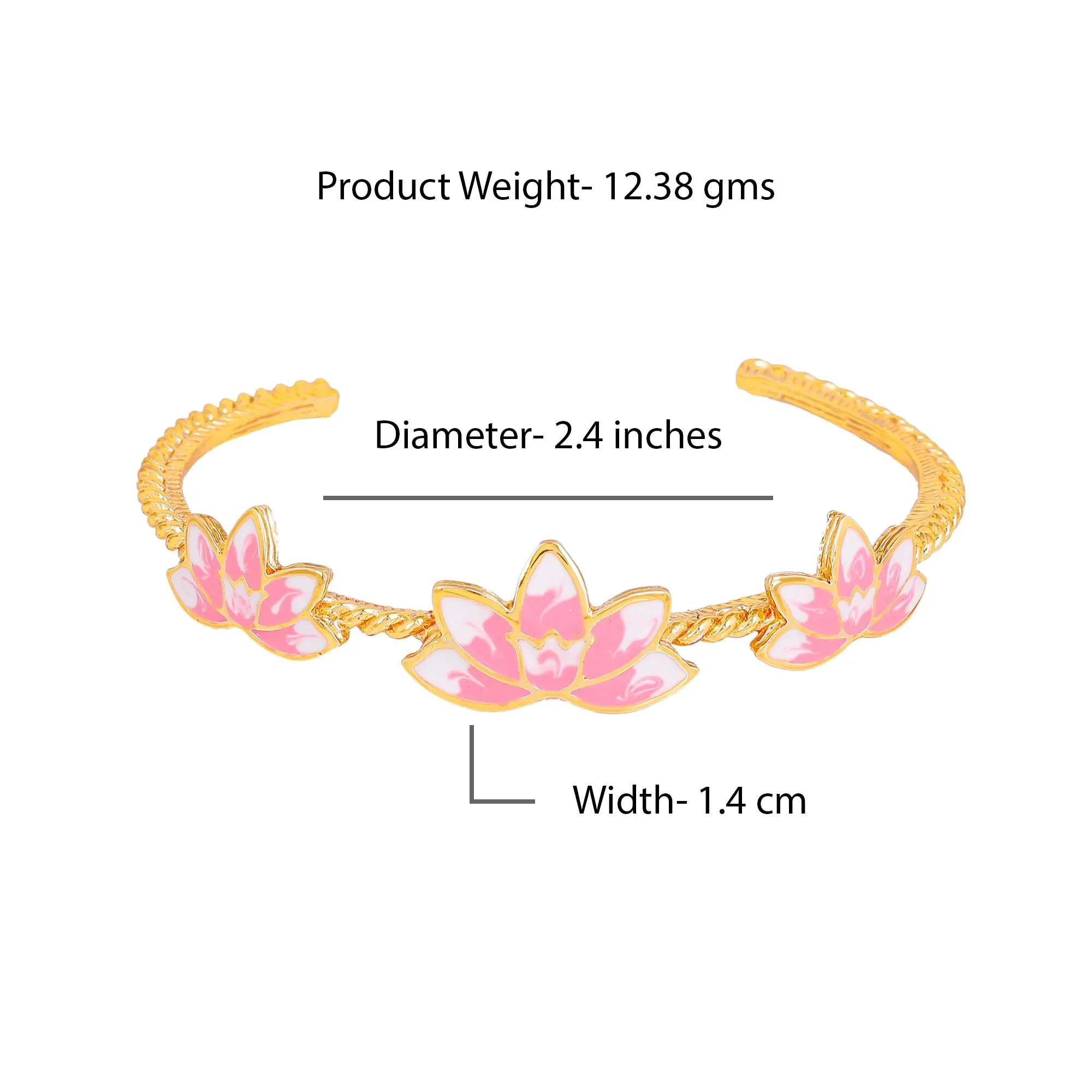 Estele Gold Plated Charming Lotus Designer Cuff Bracelet with Pink Enamel for Girl's & Women