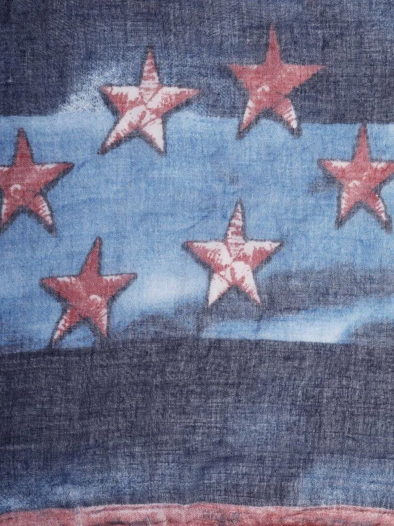 FabSeasons Blue Star Printed Cotton Unisex Scarf