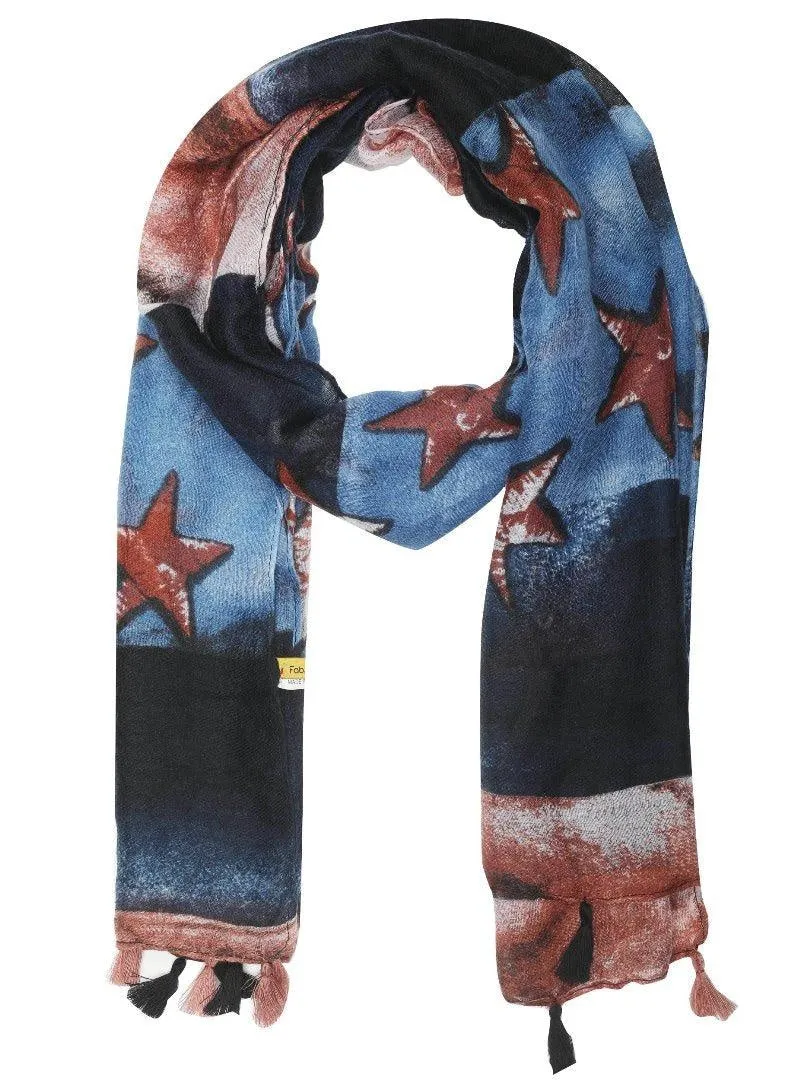 FabSeasons Blue Star Printed Cotton Unisex Scarf