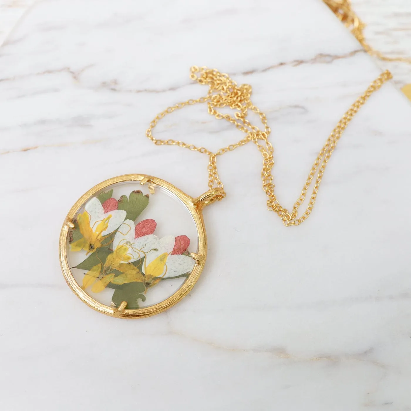 Fairy Blooms Large Glass Botanical Necklace - 18K Gold Vermeil