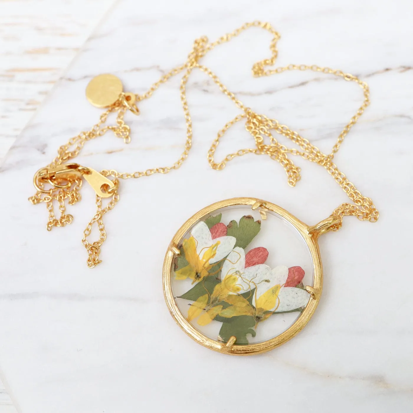 Fairy Blooms Large Glass Botanical Necklace - 18K Gold Vermeil