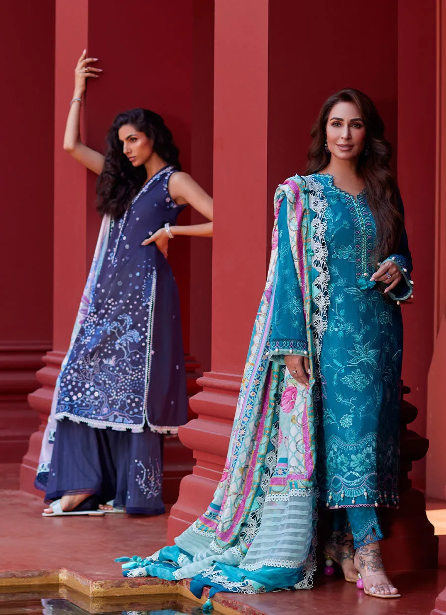 Farah Talib Aziz Suay Luxury Lawn Collection – Izea Blue