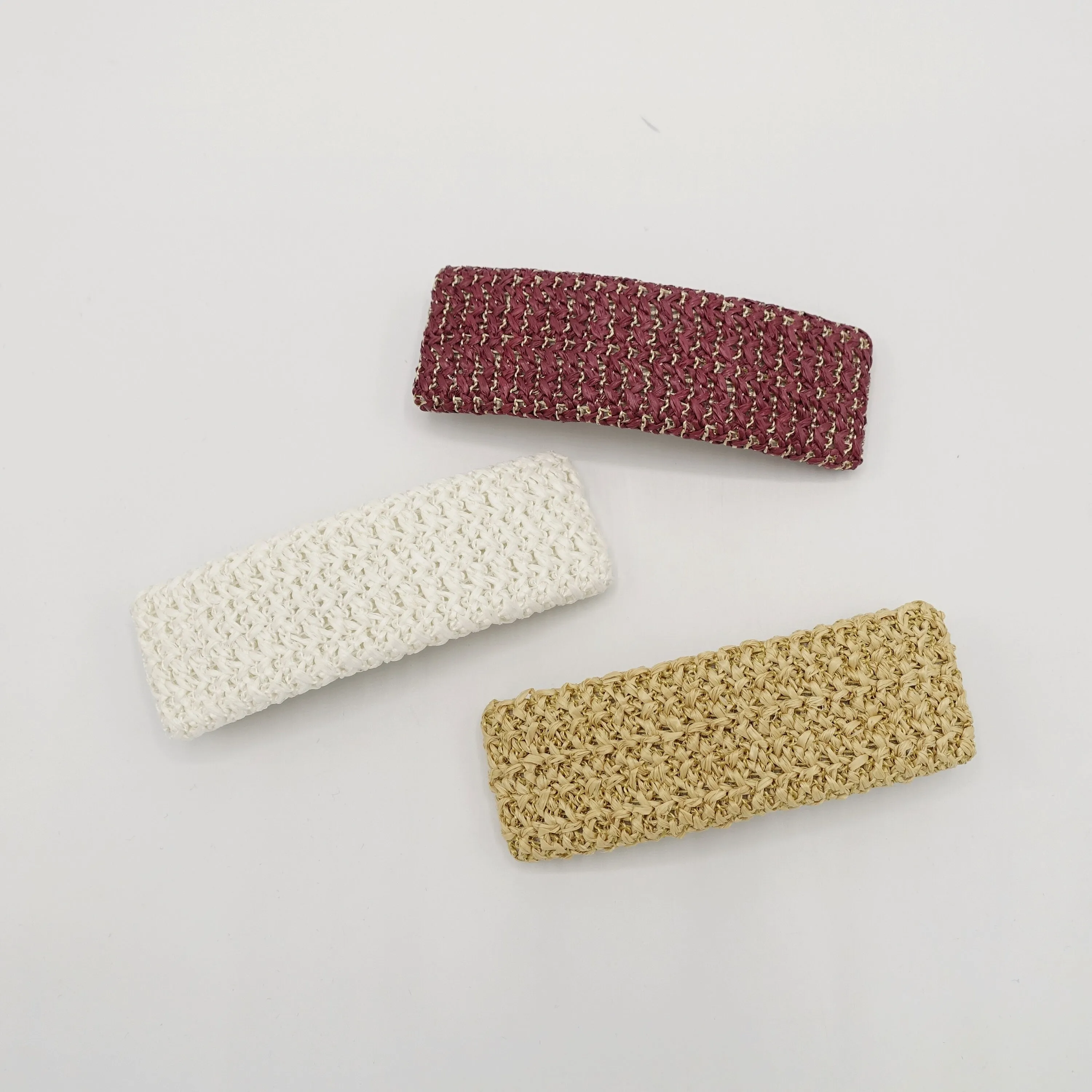 faux straw threaded rectangle hair barrette natural hair accessory