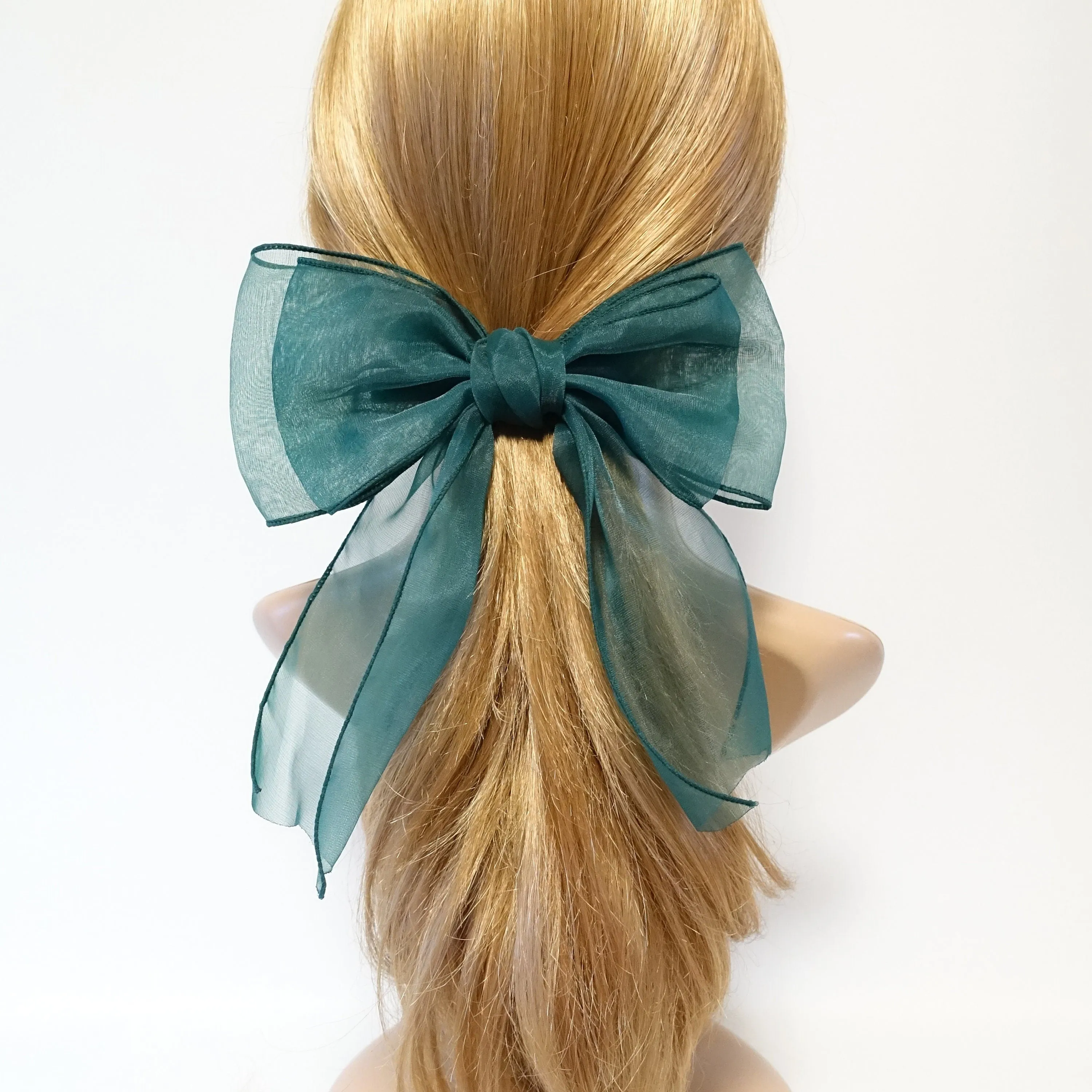 Fine Mesh organdy Solid Check Big Bow French Hair Barrette for Women