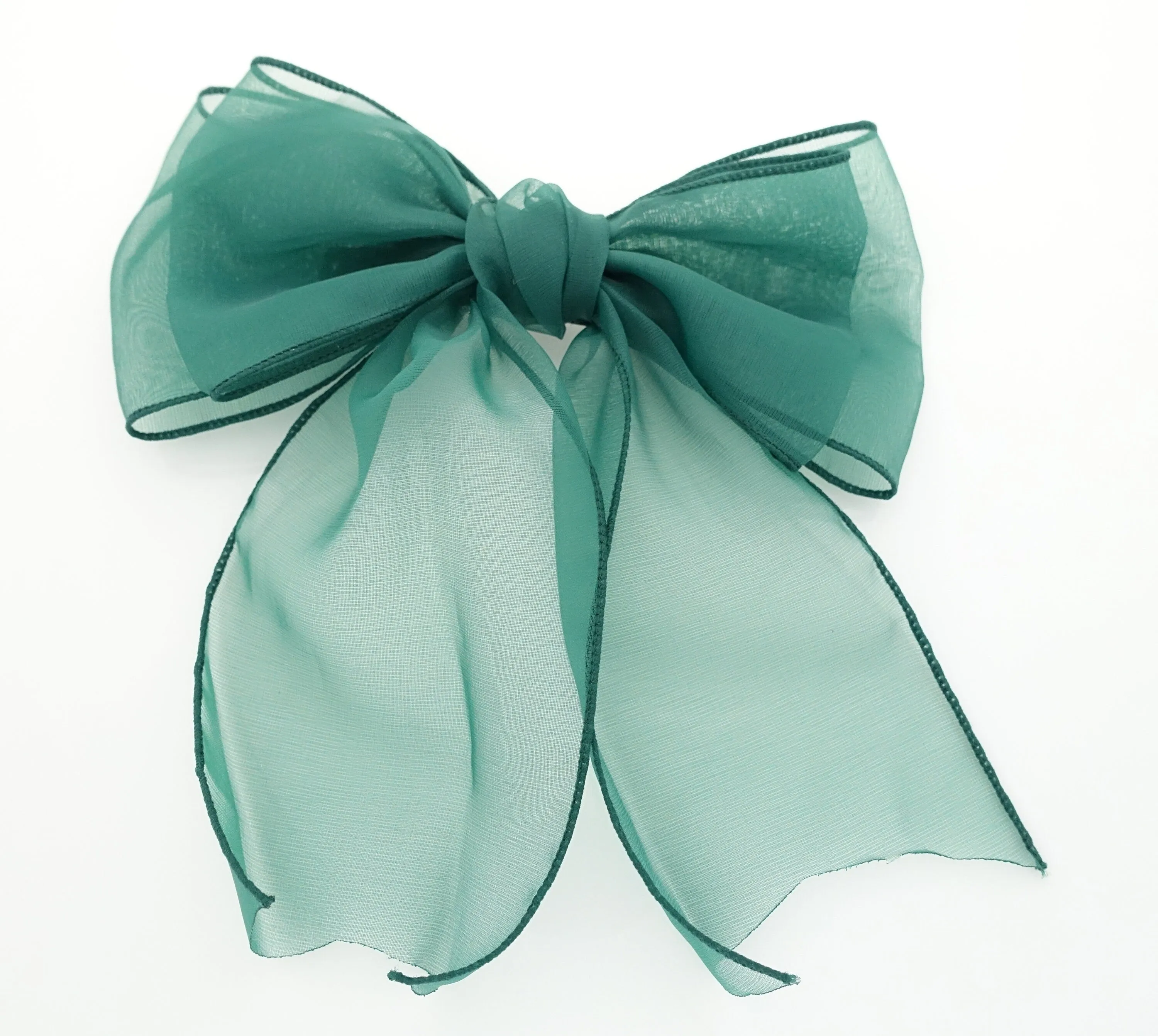 Fine Mesh organdy Solid Check Big Bow French Hair Barrette for Women