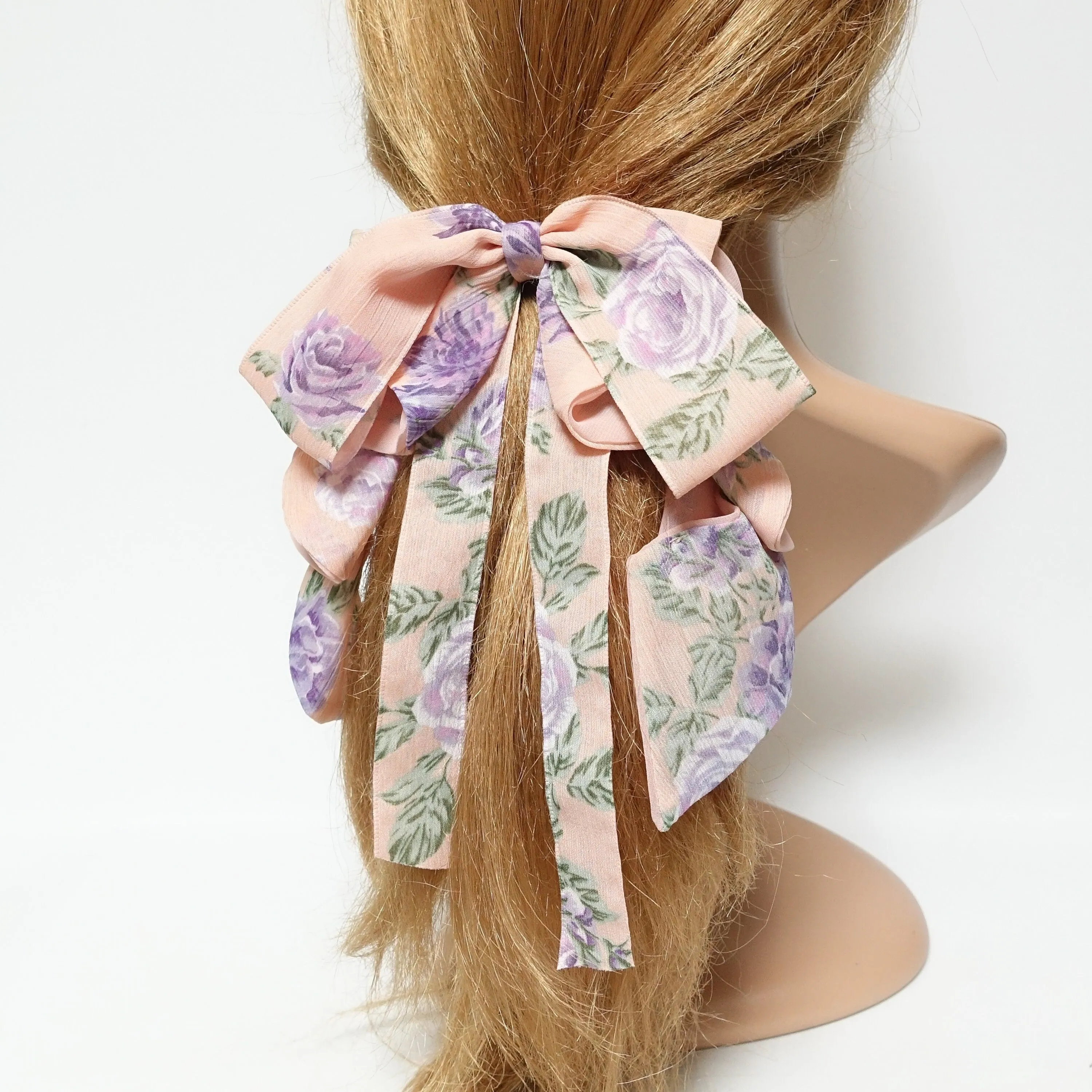 floral cancan chiffon ruffle bow folding wave hair french barrette woman hair accessory