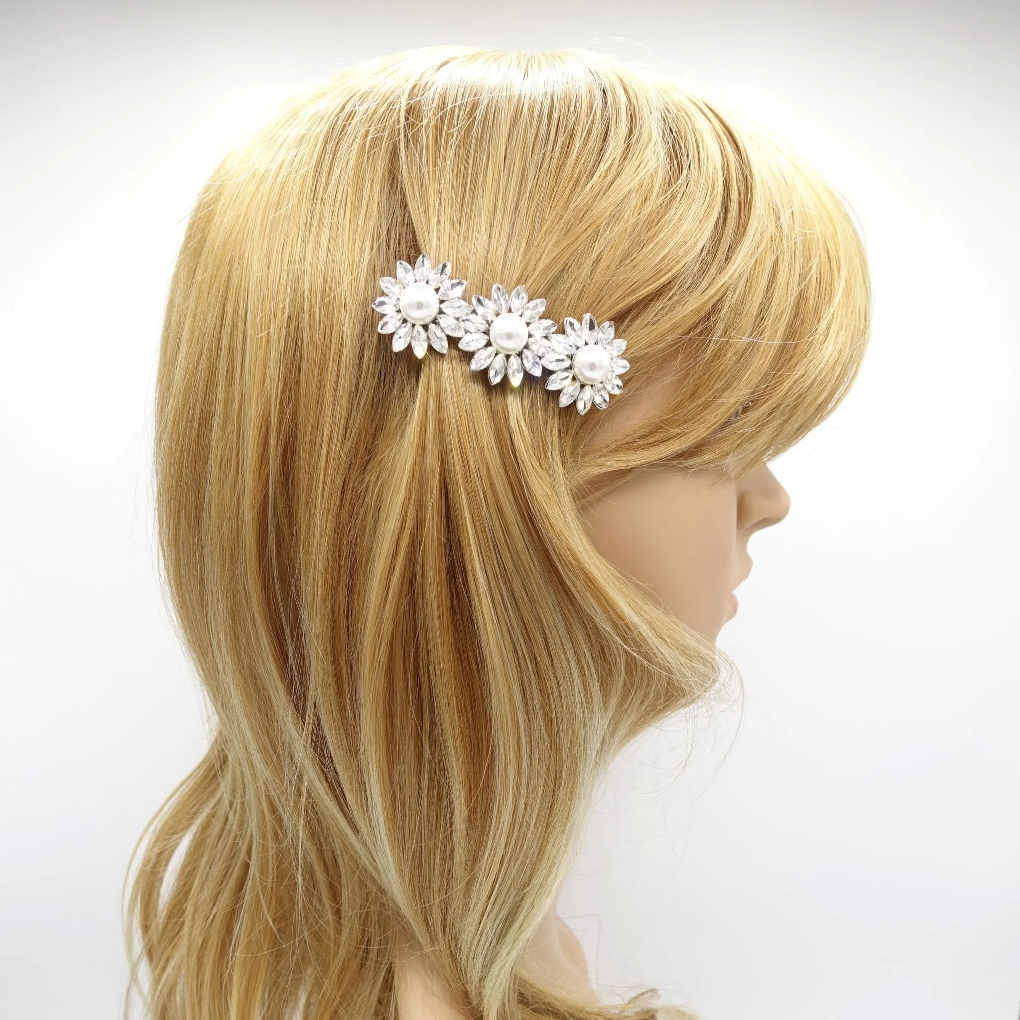 flower pearl rhinestone small hair barrette cute women hair accessory