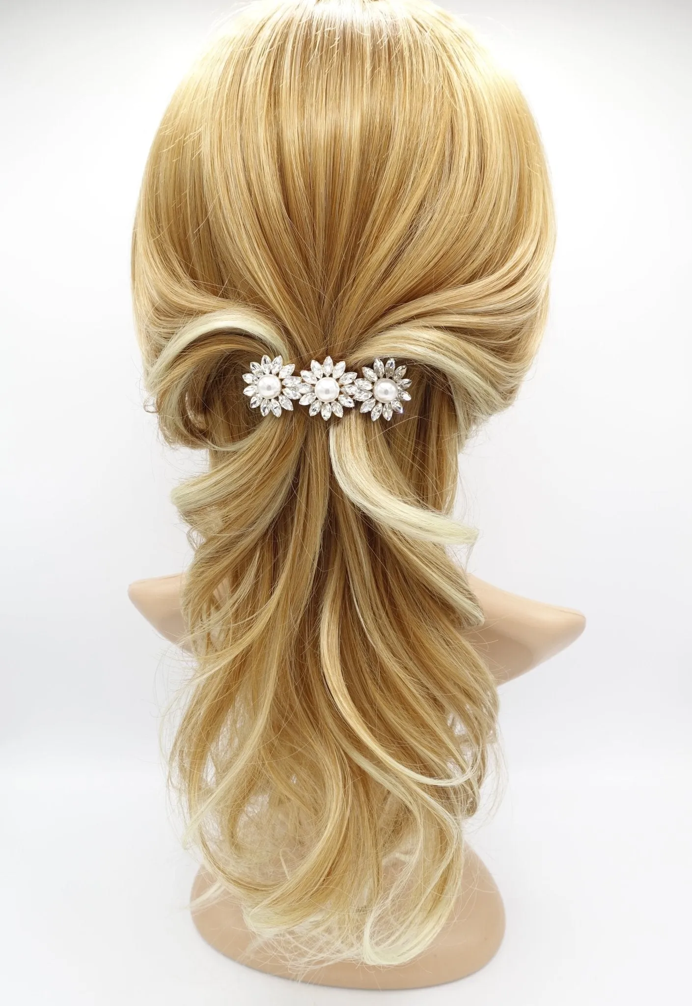 flower pearl rhinestone small hair barrette cute women hair accessory