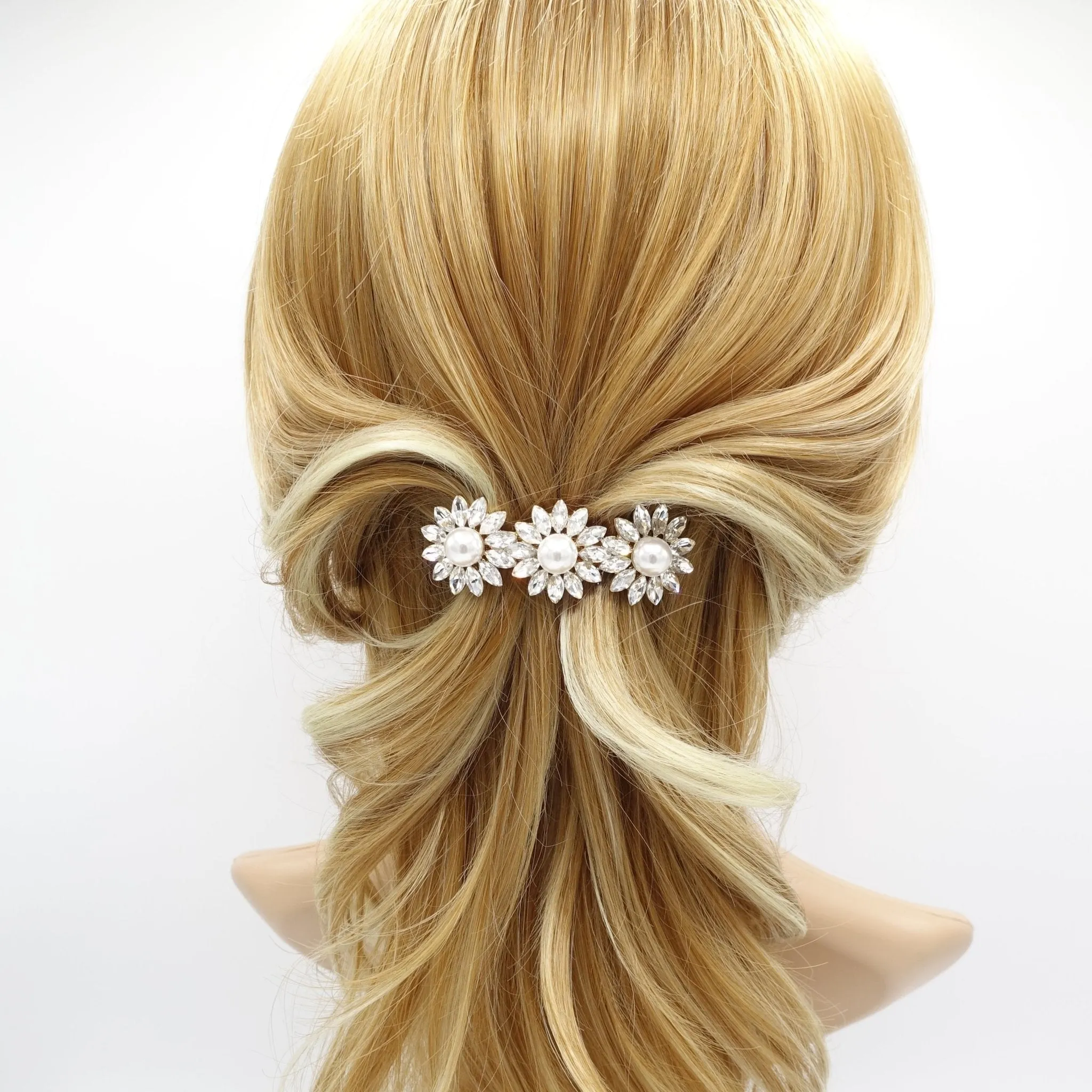 flower pearl rhinestone small hair barrette cute women hair accessory