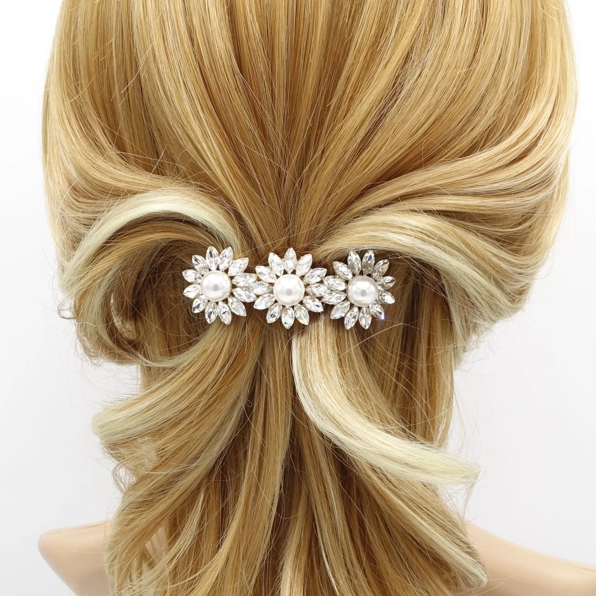 flower pearl rhinestone small hair barrette cute women hair accessory