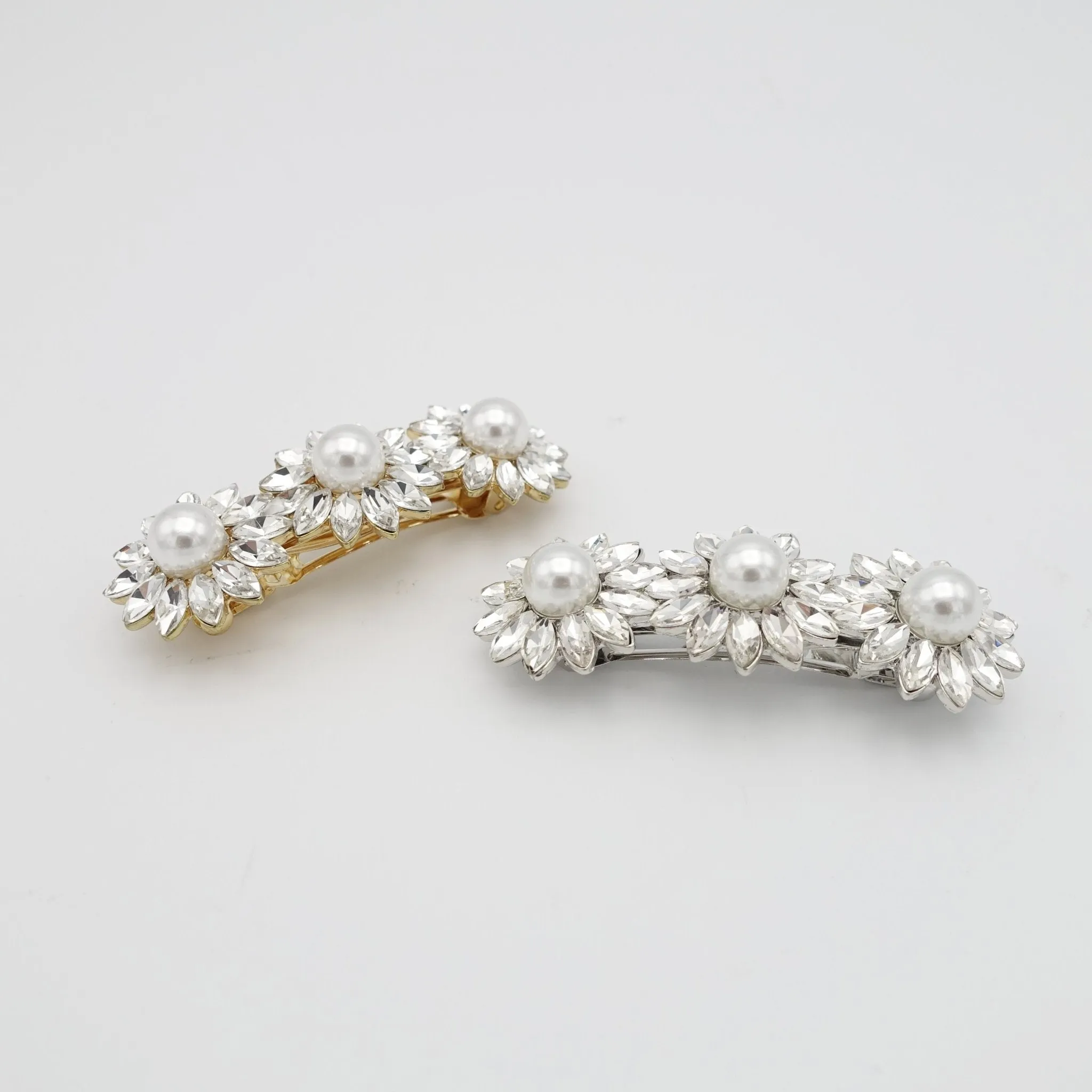 flower pearl rhinestone small hair barrette cute women hair accessory