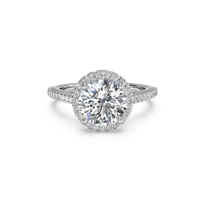 French-Set Halo Round Brilliant Diamond Engagement Ring