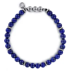 Gabriel & Co. Silver Mens Lapis Bead Bracelet