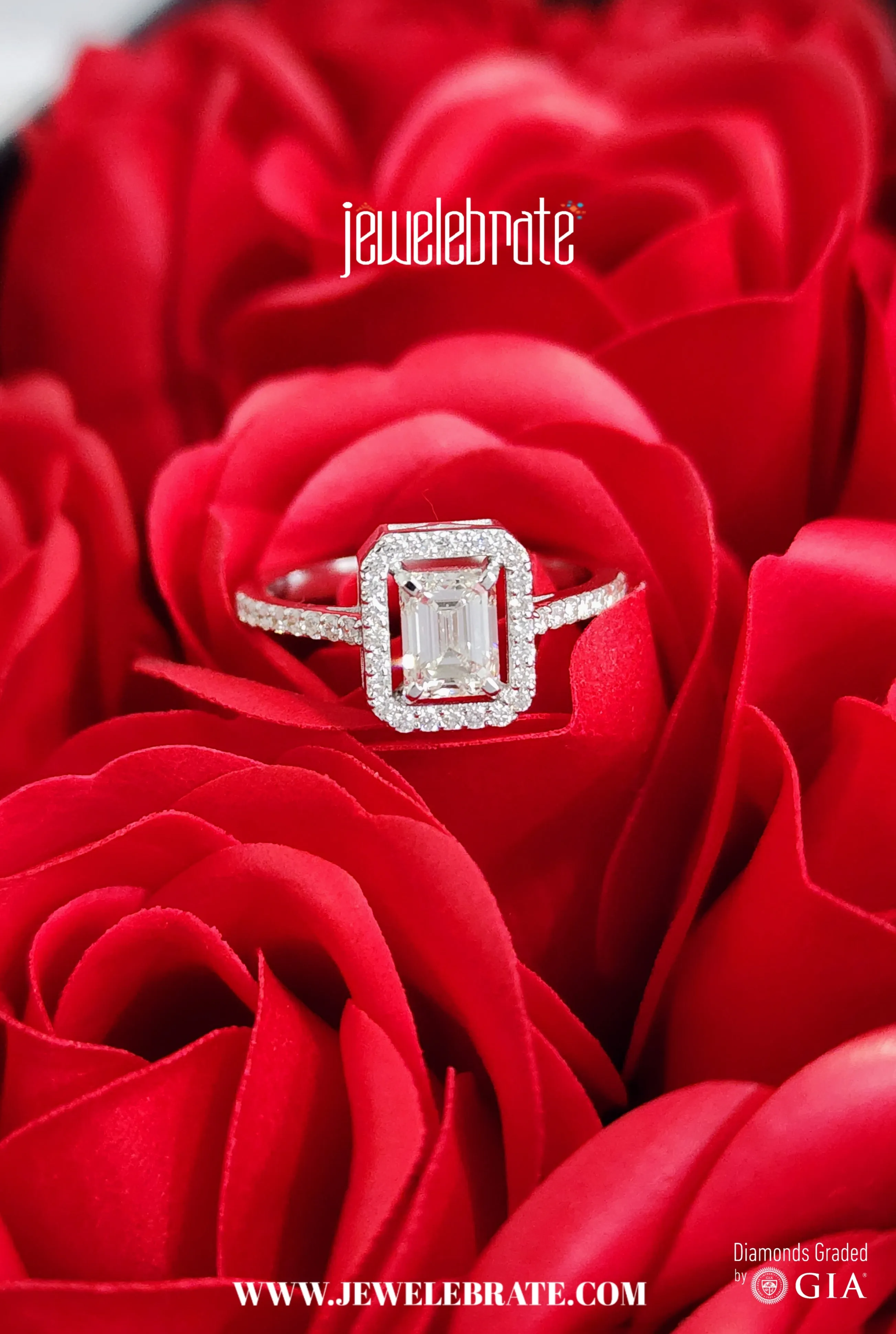 GIA Certified Emerald cut Natural Diamond Halo Engagement Ring