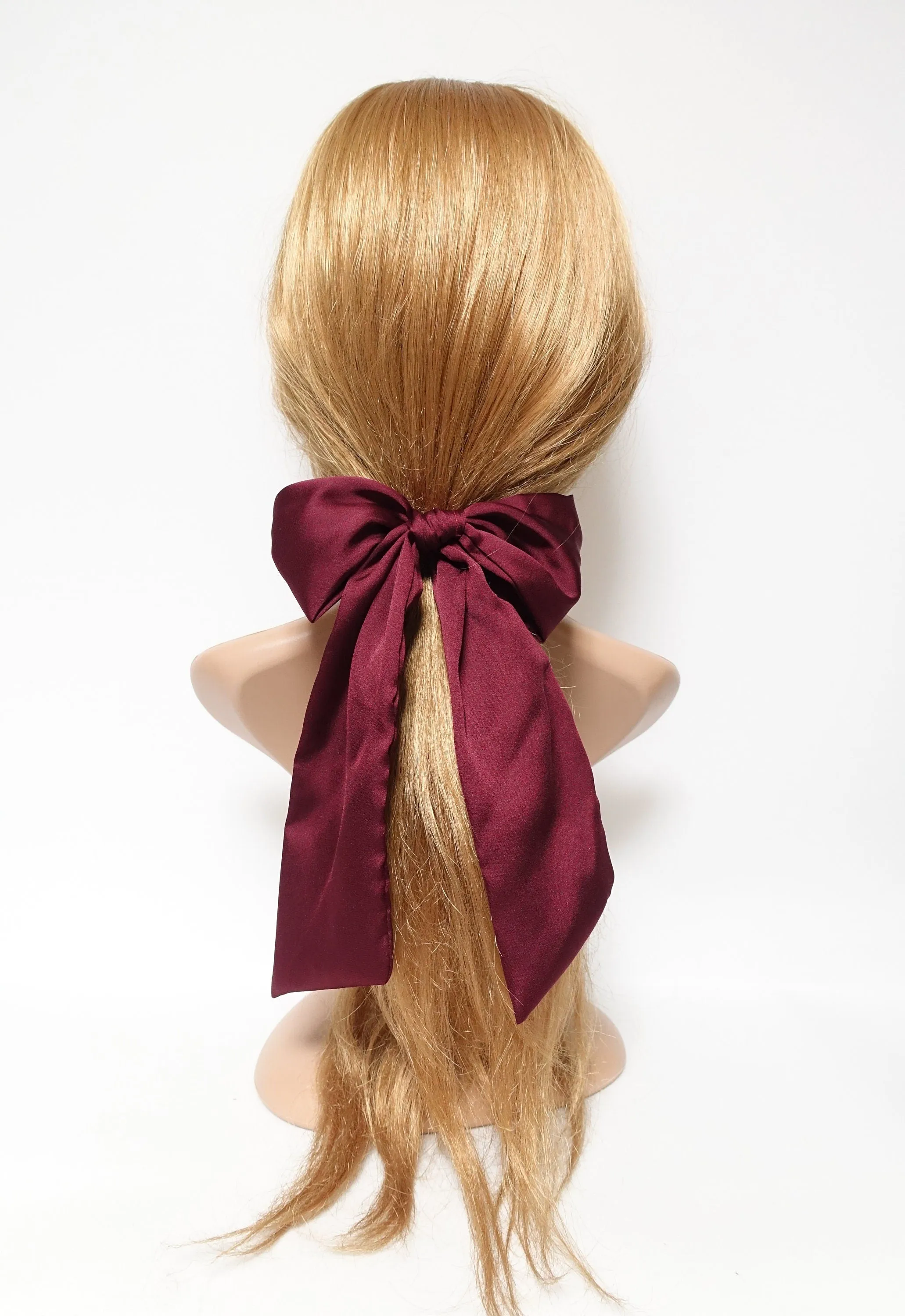 glossy satin bow knot long tail hair tie solid color ponytail holder women hair elastic