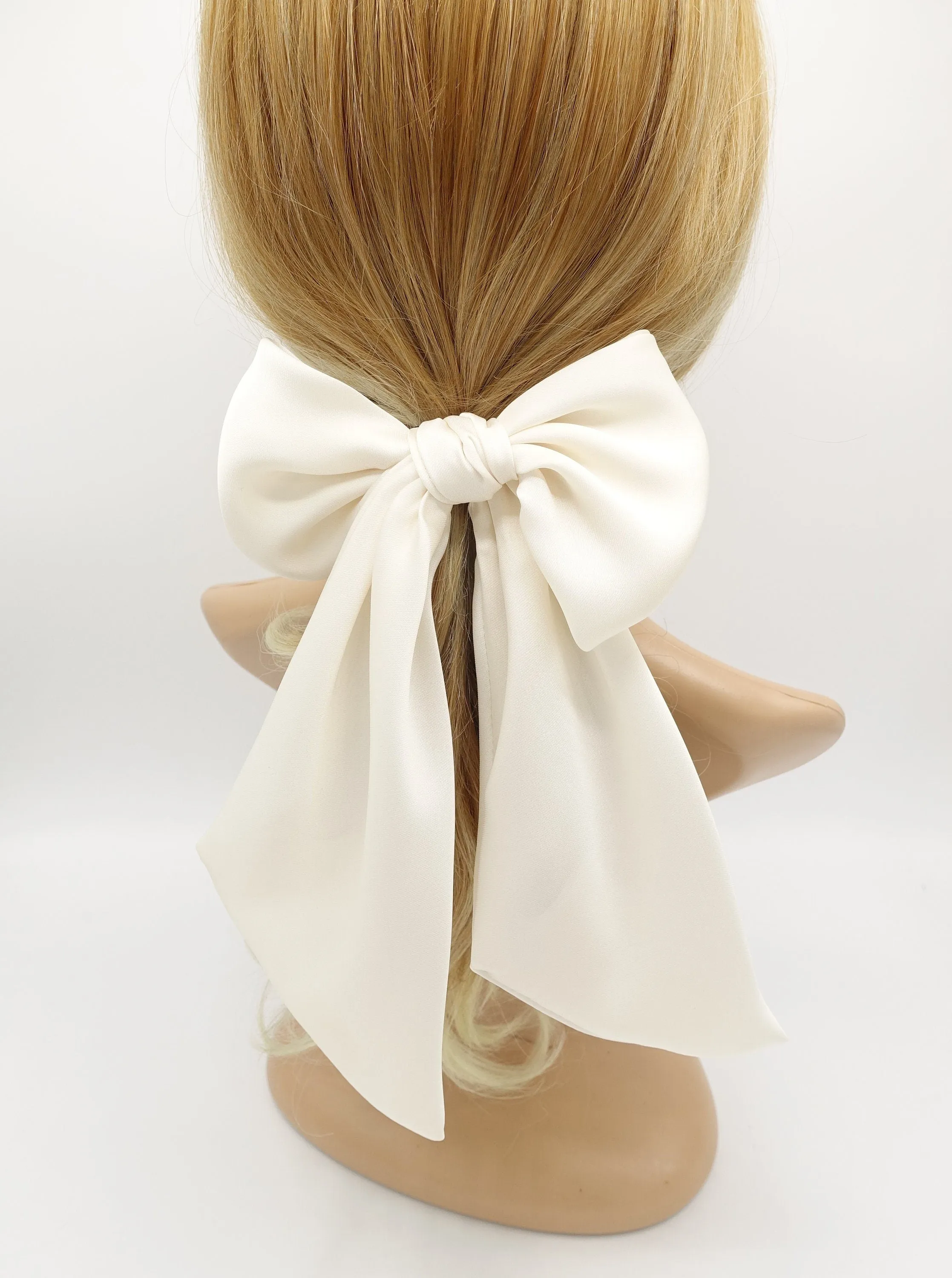 glossy satin bow knot long tail hair tie solid color ponytail holder women hair elastic