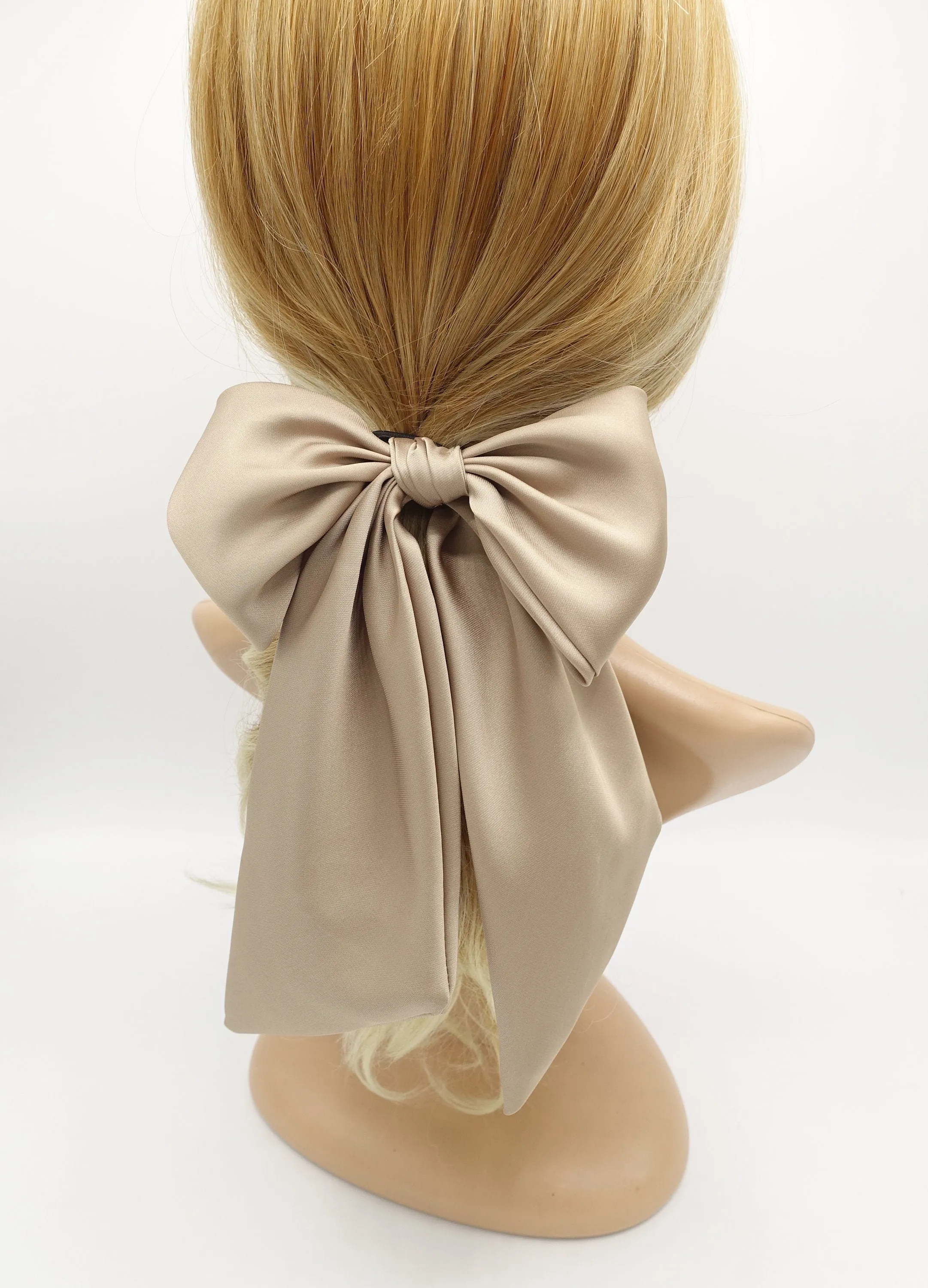 glossy satin bow knot long tail hair tie solid color ponytail holder women hair elastic