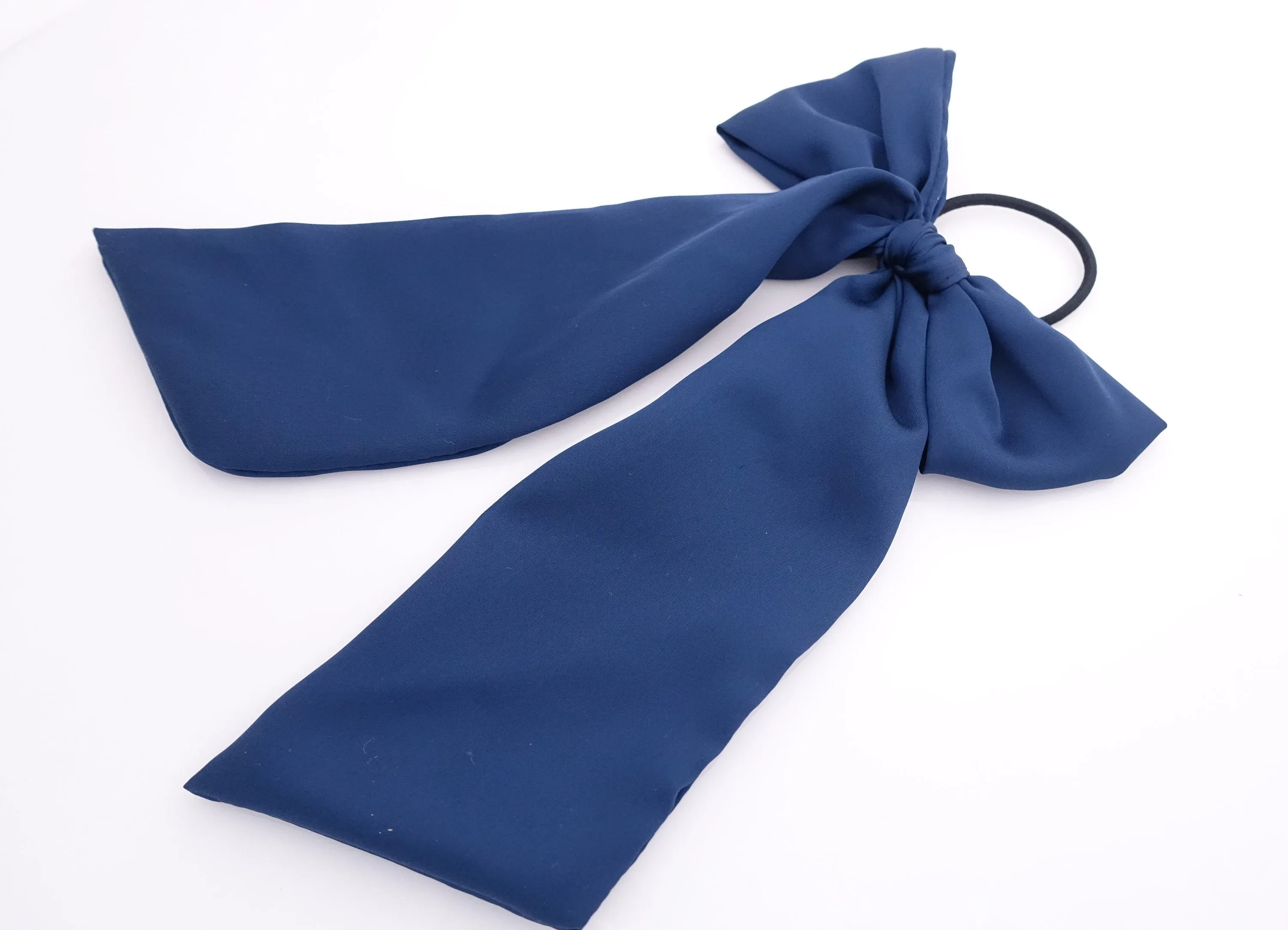 glossy satin bow knot long tail hair tie solid color ponytail holder women hair elastic