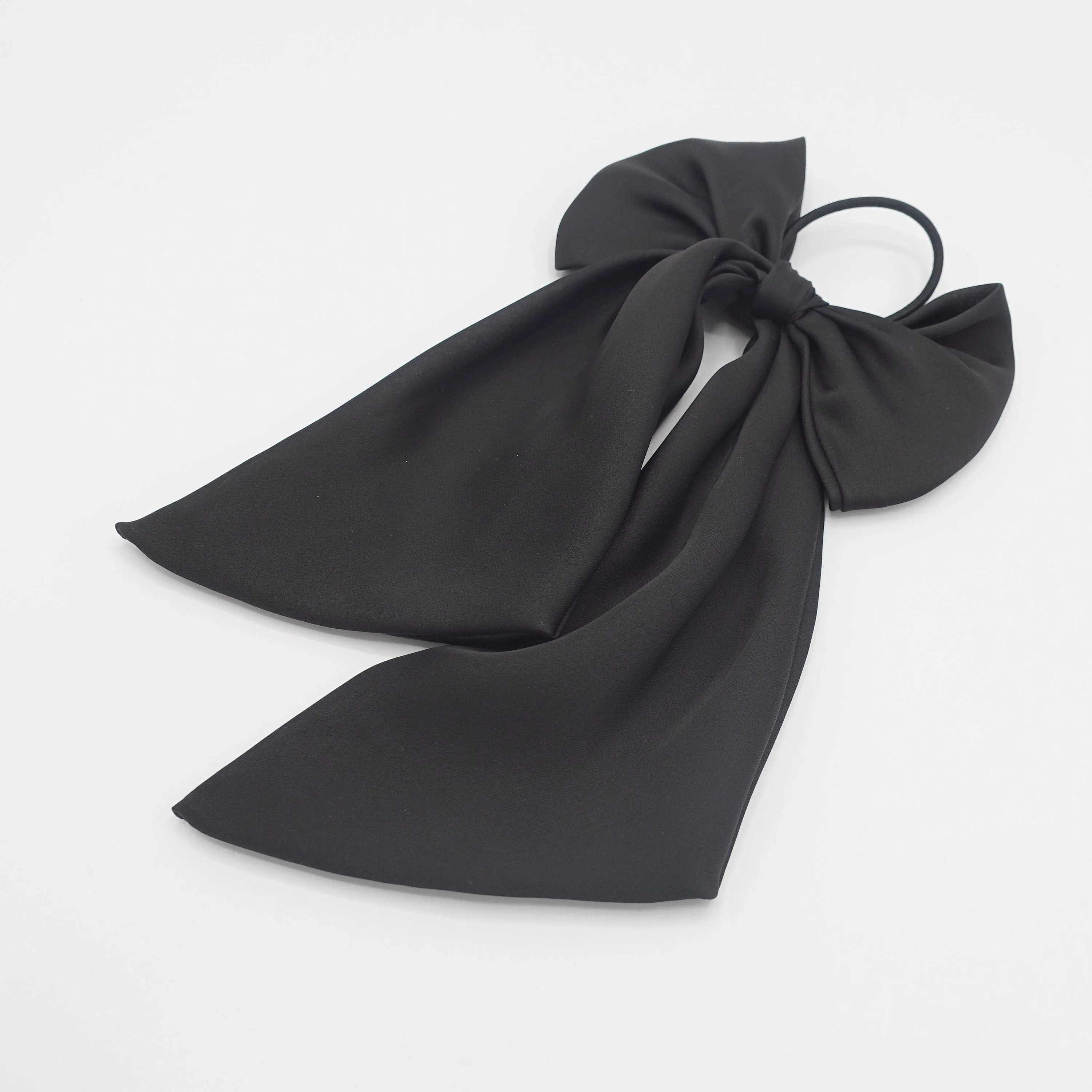 glossy satin bow knot long tail hair tie solid color ponytail holder women hair elastic