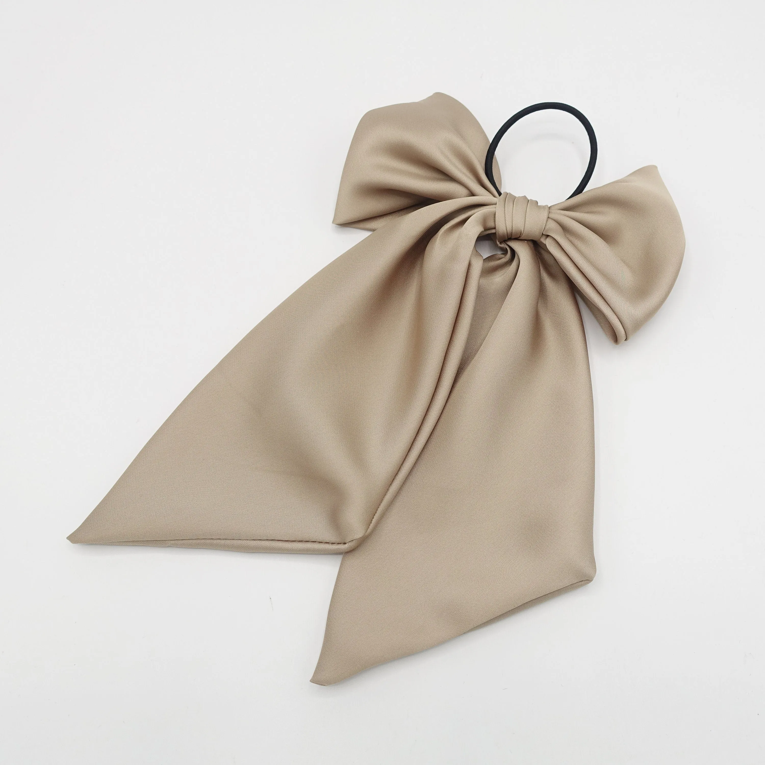 glossy satin bow knot long tail hair tie solid color ponytail holder women hair elastic