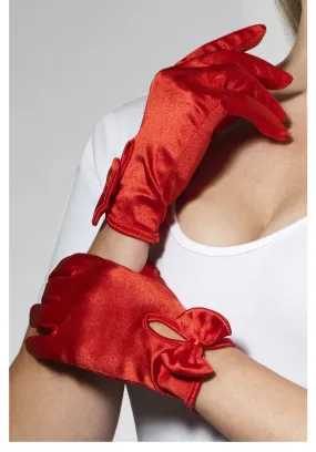 Gloves Red Short With Bow