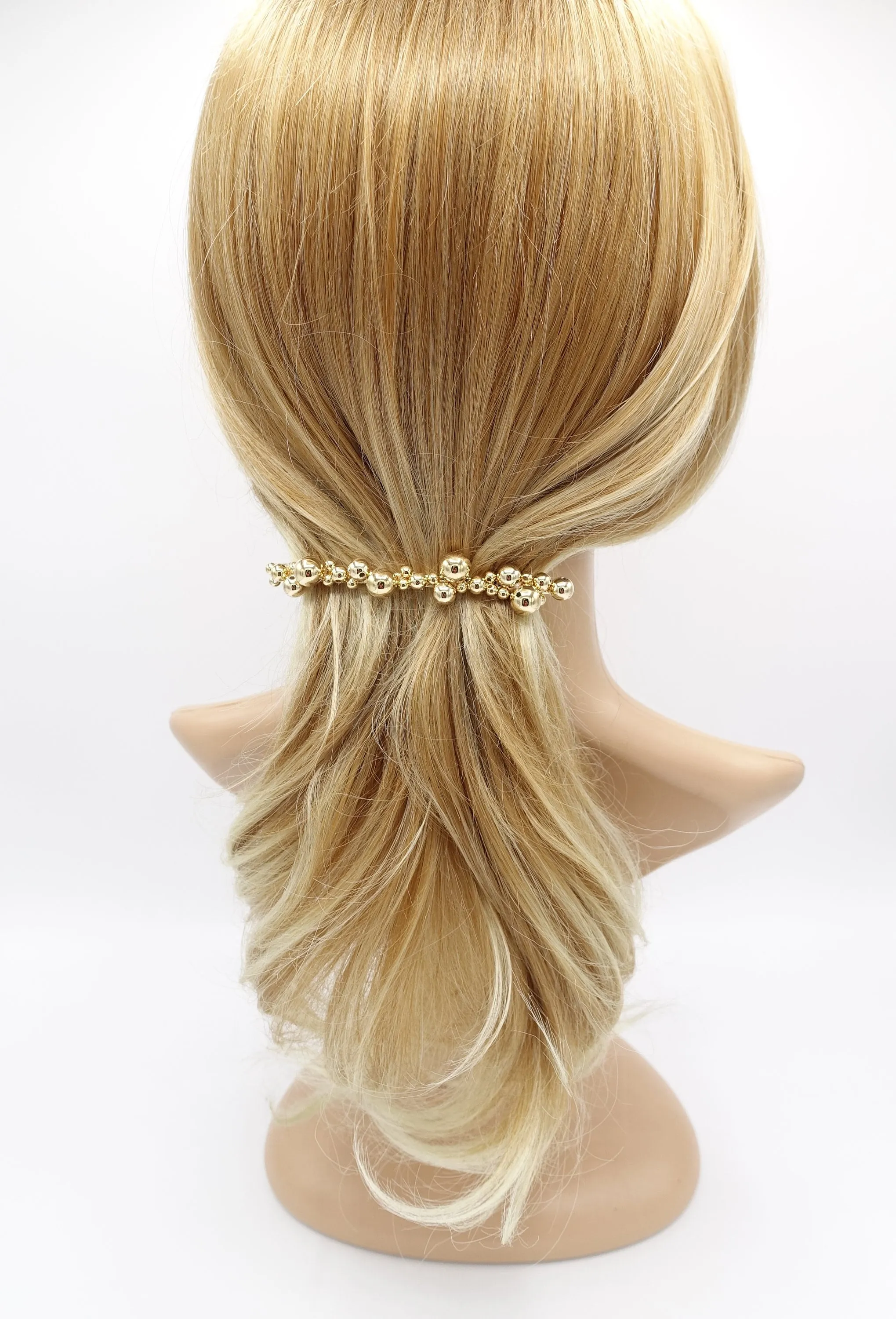 gold ball beaded hair barrette for women