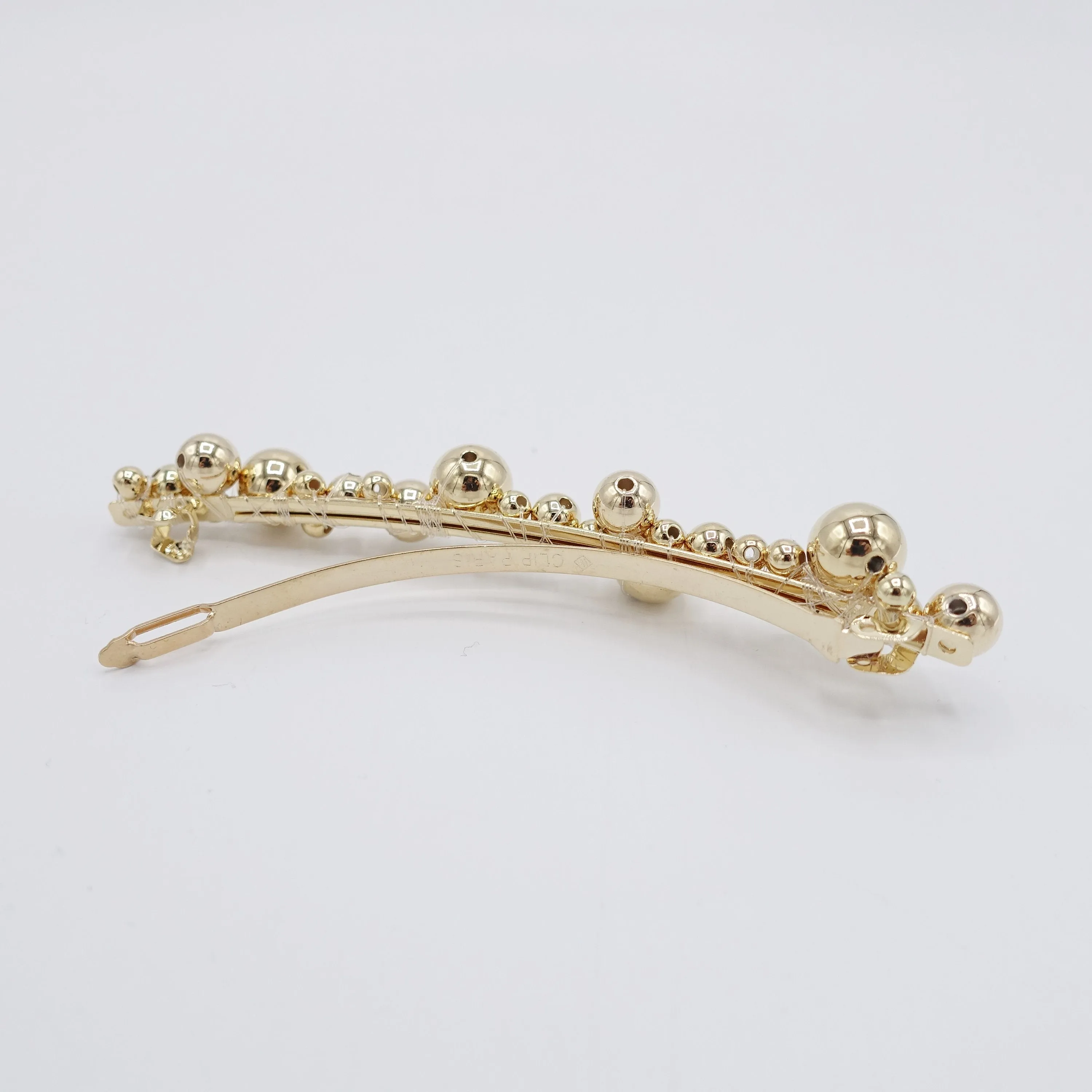 gold ball beaded hair barrette for women