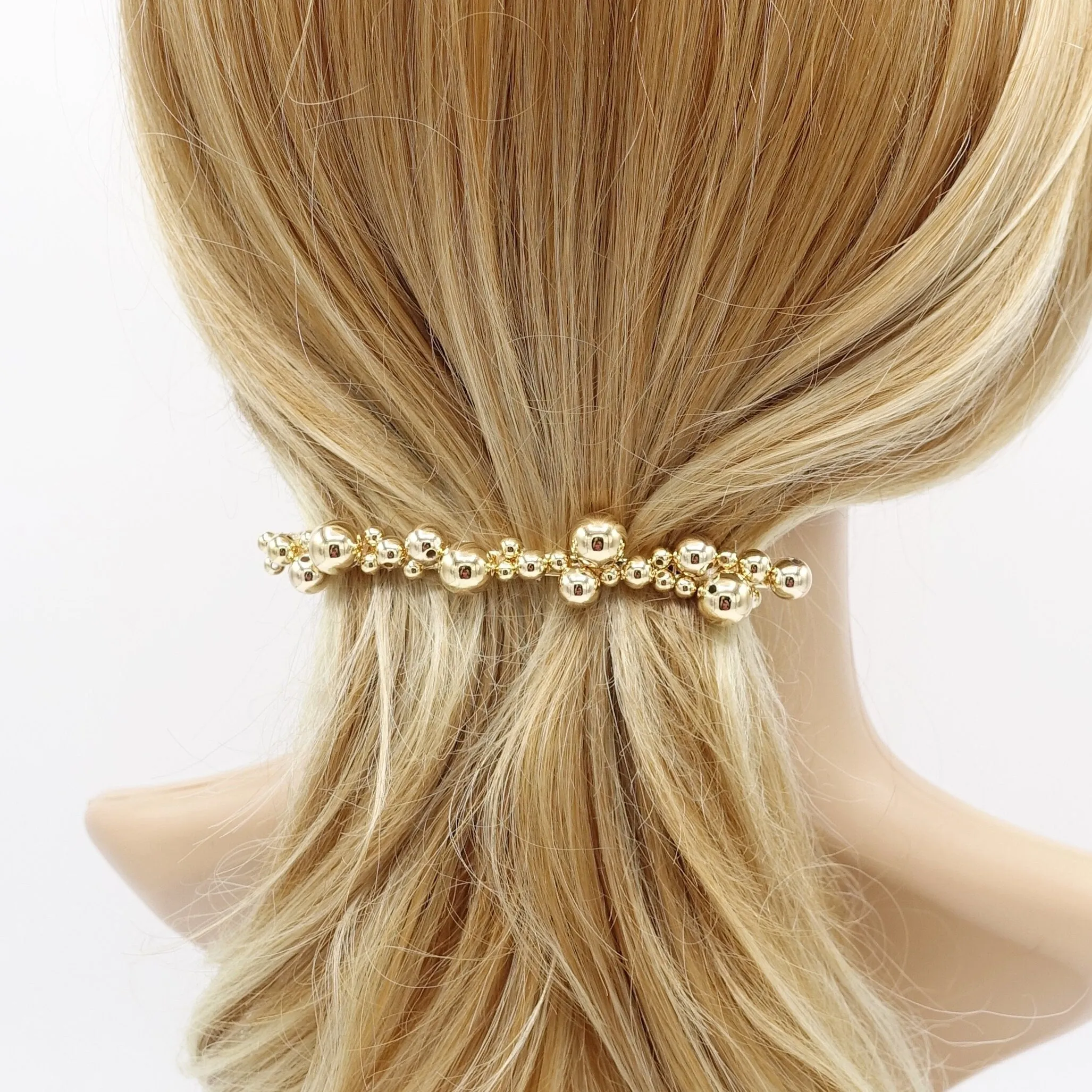 gold ball beaded hair barrette for women