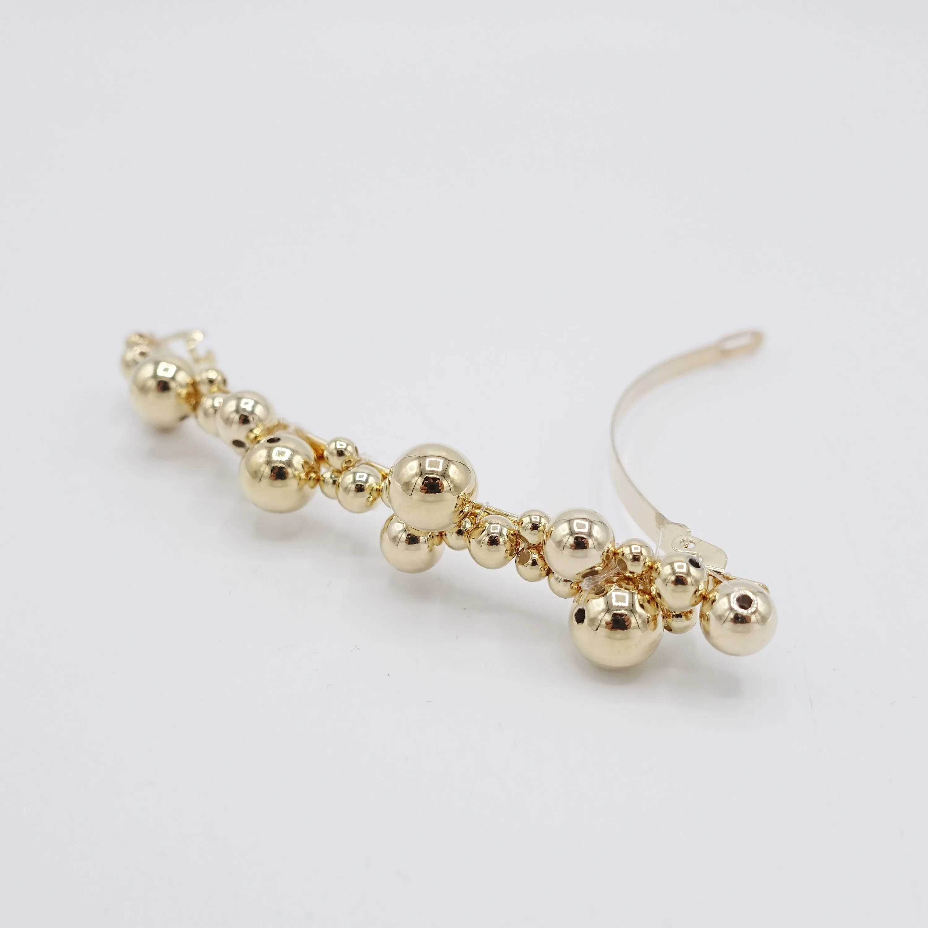 gold ball beaded hair barrette for women