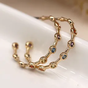 Gold Coloured Gemstone Hoop Earrings