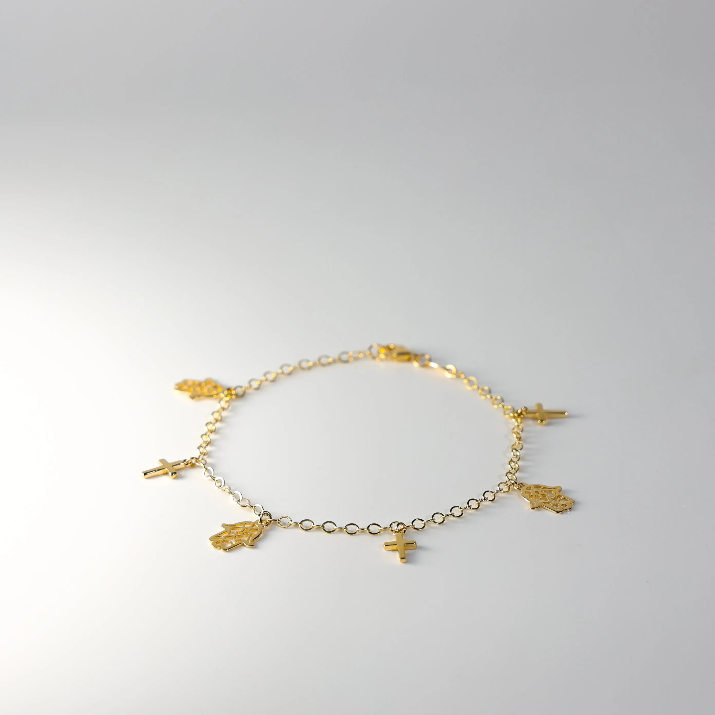 Gold Hamsa And Cross Bracelet Model-AB774