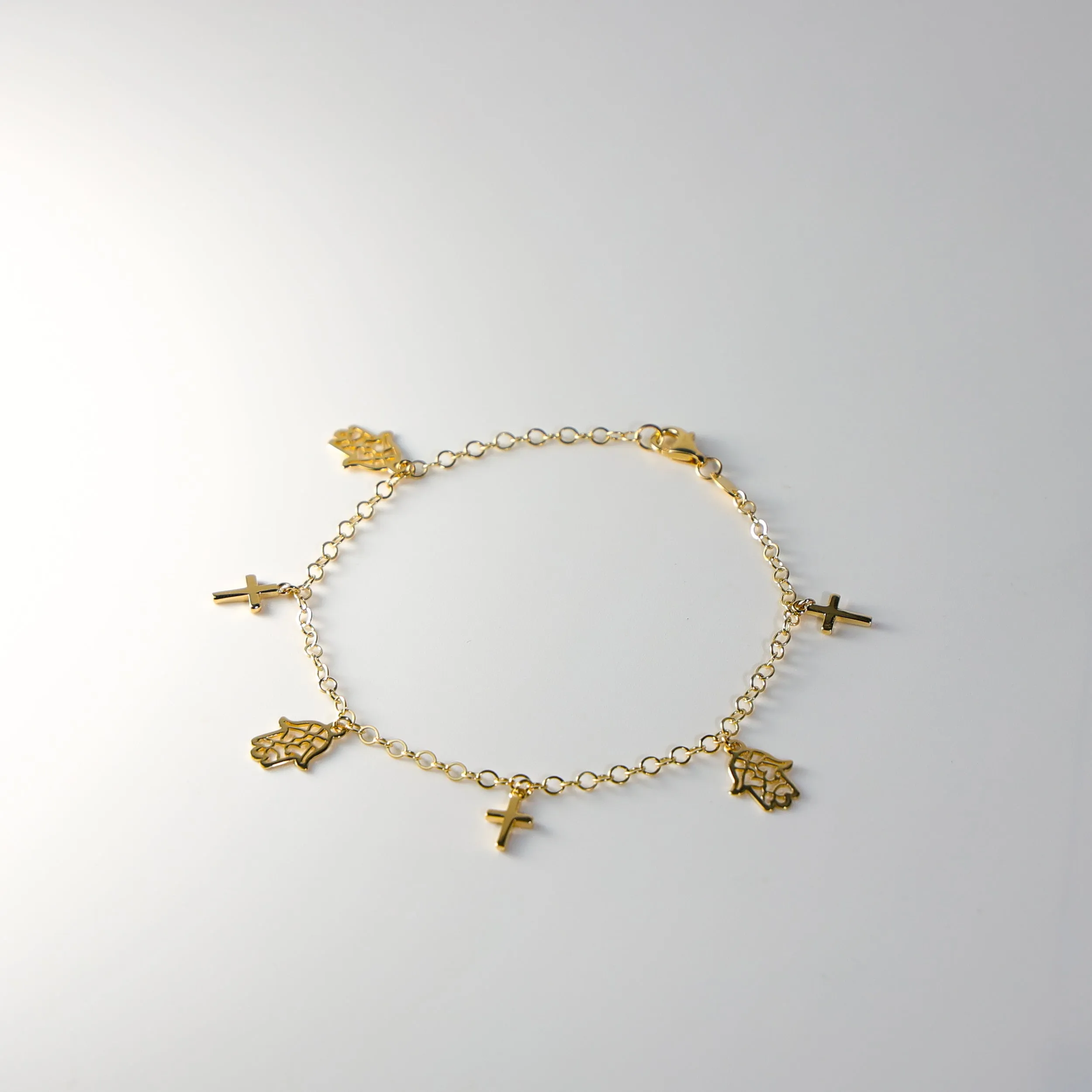 Gold Hamsa And Cross Bracelet Model-AB774