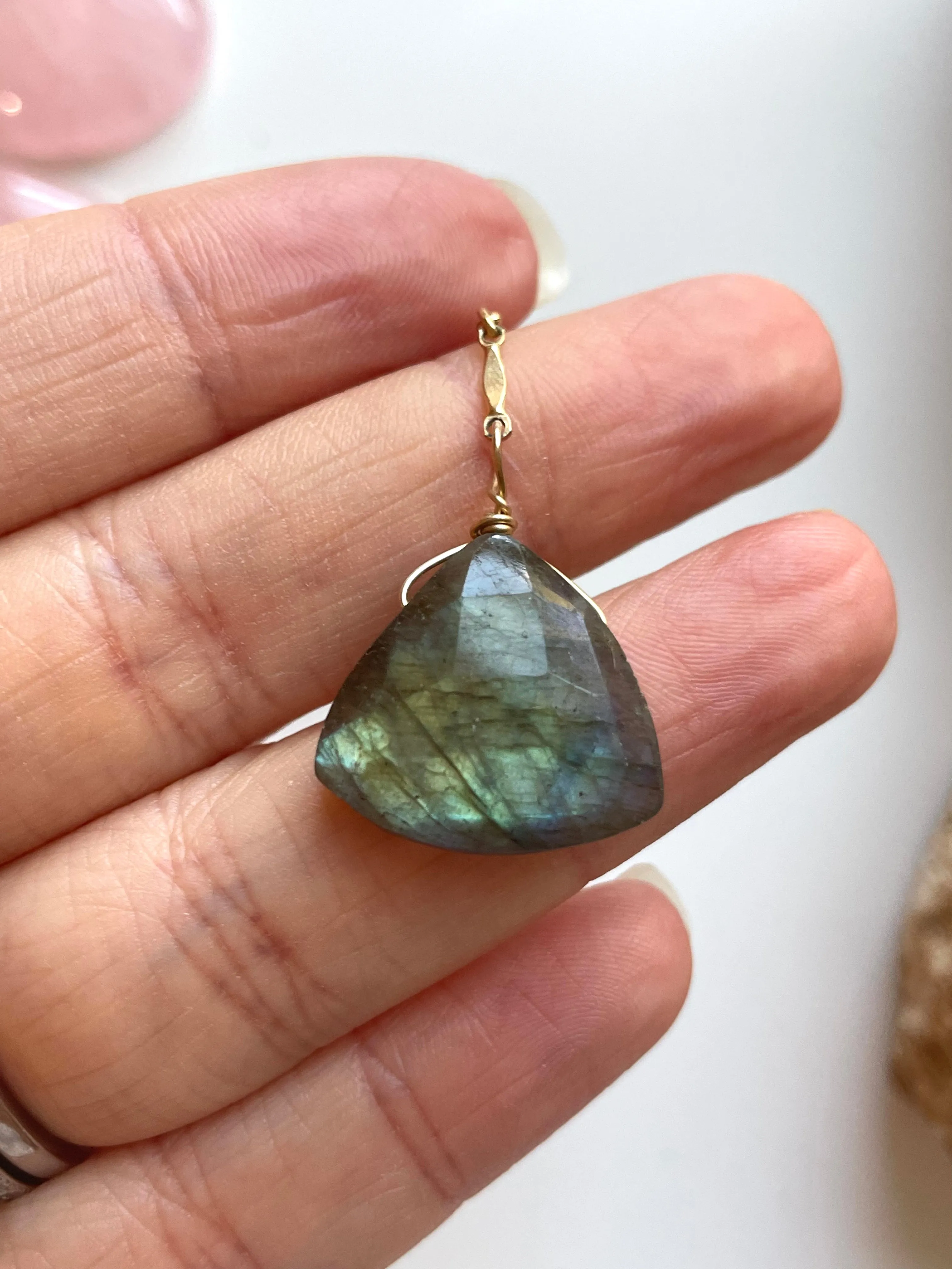 Gold Labradorite Dangle Drop Crystal Earrings