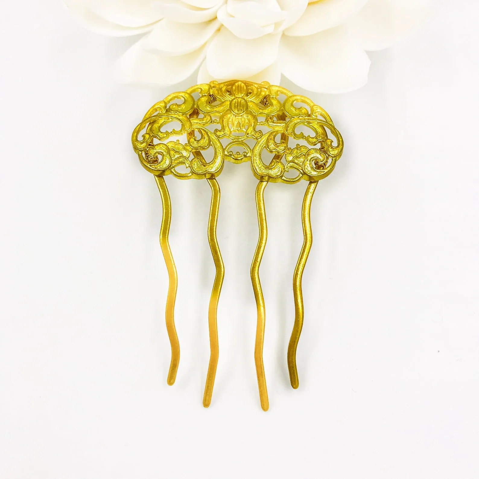 Gold Peony Hair Comb