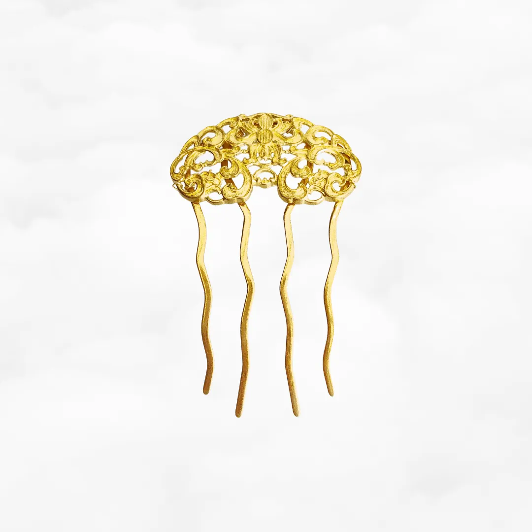 Gold Peony Hair Comb