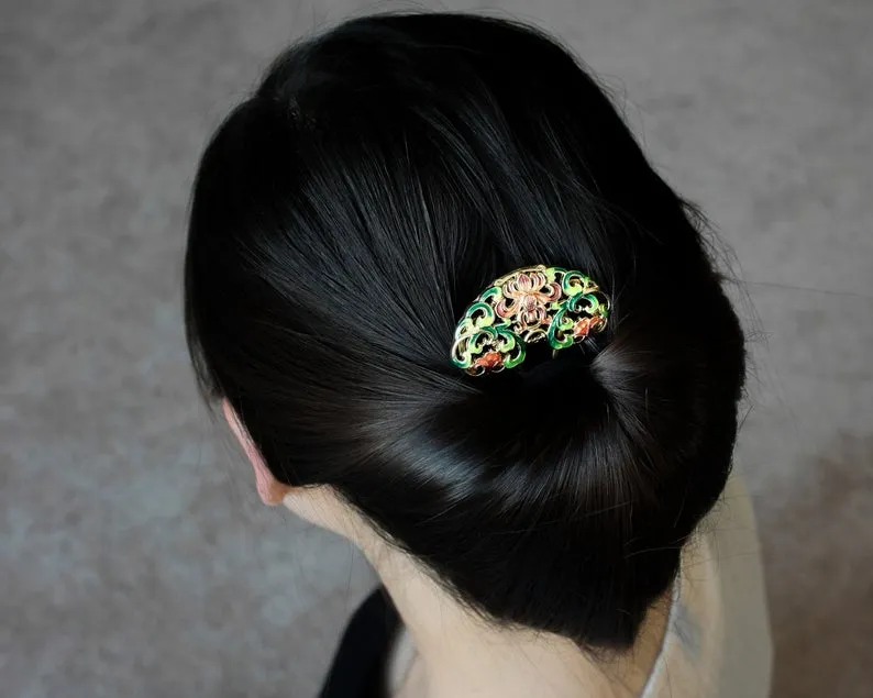 Gold Peony Hair Comb