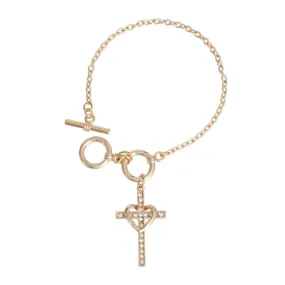 Gold Plated Bracelet Heart Cross Charm