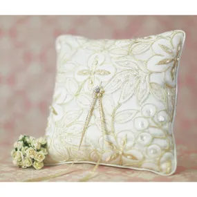 Golden Embroidery Wedding Ring Bearer Pillow